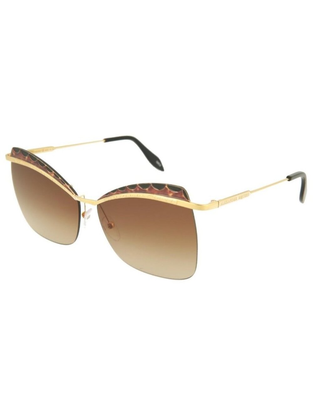 New Alexander McQueen Womens Cat Eye Gold Gold Brown Fashion Designer Sunglasses